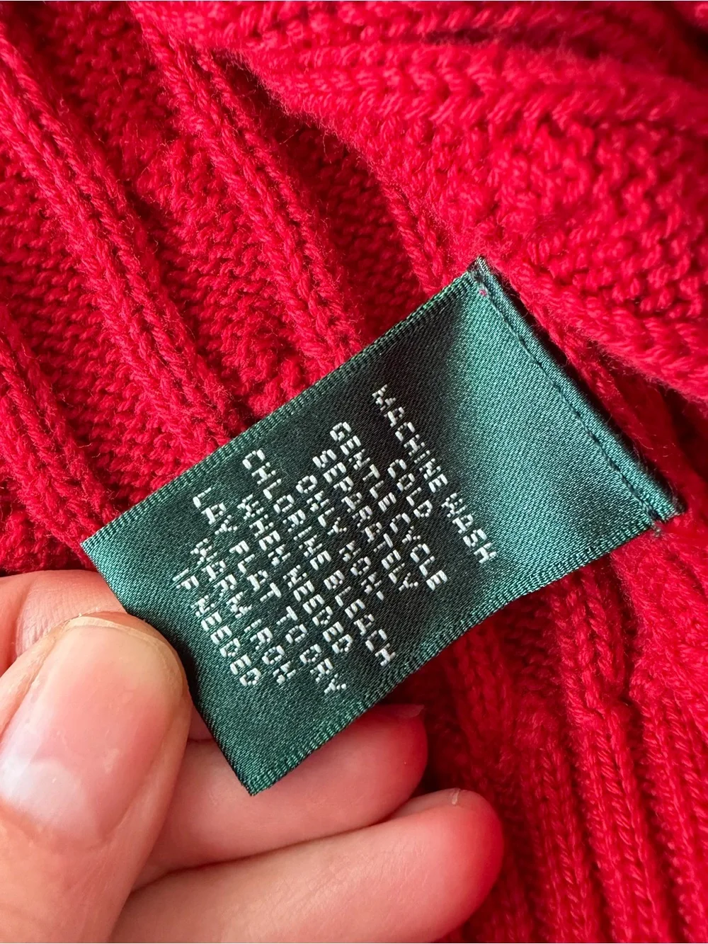 Ralph Lauren Bright Red Cable-Knit Zip Cardigan with Crest
